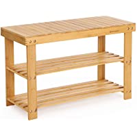 SONGMICS Banco Zapatero de bambú- Estantería para Zapatos con 3 estantes- 70 x 28 x 45 cm Ideal para Entrada- Baño- Sala…